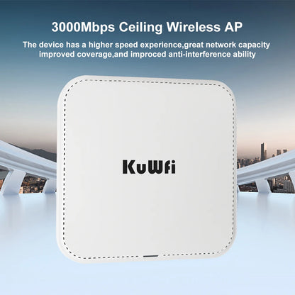 KuWFi 3000Mbps Ceiling AP 2.4G 5G Dual Band Wifi 6 Indoor Wireless Router Wifi Access Point 48V Poe Wi fi Signal Amplifier.