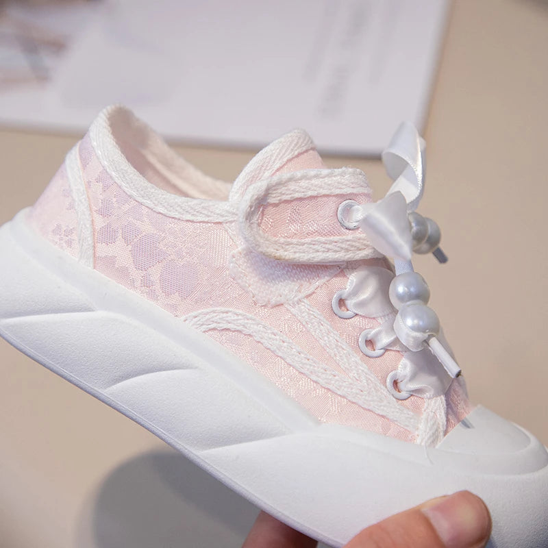 Children’s Casual Sneakers for Girls 2025 Autumn New Toddler Canvas Shoes with Shiny Bow Non-slip Breathable Kid Cotton Sneakers.