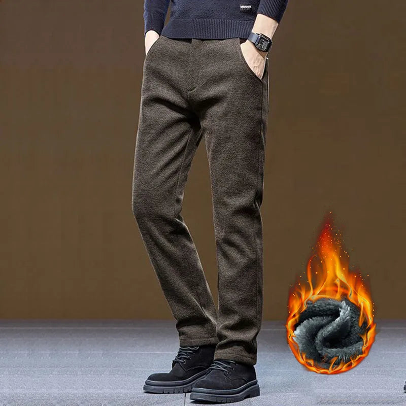 Men's Winter Velvet Casual Pants Thickened Warm Slim Fit Comfortable Solid Color Trousers Korean Fleece  Fashion Outdoor Jogging