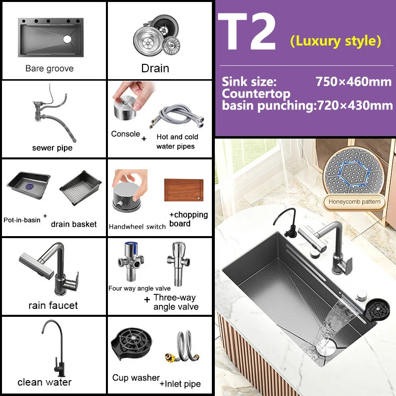 Waterfall Sink Large Single Slot Stainless Steel Kitchen Sink Embossed Washbasin Under The Basin Installation For Kitchen