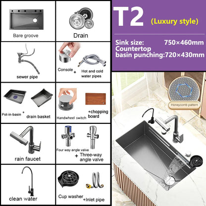 Waterfall Sink Large Single Slot Stainless Steel Kitchen Sink Embossed Washbasin Under The Basin Installation For Kitchen