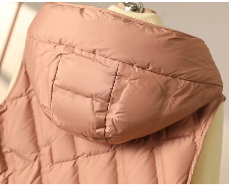 Weiblich 90% weiße Ente Daunen ultraleichte ärmellose Daunen weste 2023 neue Herbst/Winter Mode Kapuze Basics Frauen warme Weste Mantel.