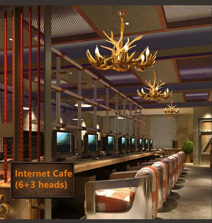 Retro Harz Geweih führte Kronleuchter Restaurant Zimmer Schreibtische Loft Decke Pendel leuchten Home Decoration Zubehör Leuchte