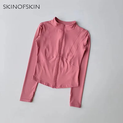 Outdoor Sports Long Sleeved Women Slim Yoga Clothes Quick Dry Zipper Cardigan Stand Up Collar Jacket Running Fitness Jacket Top