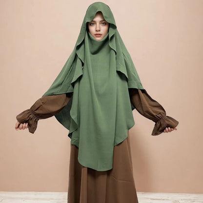 2025 Summer Muslim Women's Hijabs Traditional Soft Plain Scarf Khimar One Layer Stretch Soft Split Traditional Zip Chador.