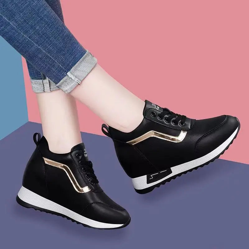 Hot Sale Hidden Heel Women's Shoes Casual Fashion High Quality 2025 New Leather Korean Version Thick Bottom Women Sports Shoes.