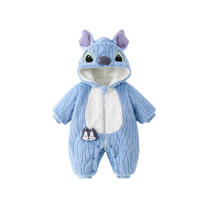 MINISO Stitch Winter Baby Verdickte Gepolsterte Baumwolle Kletterkleidung Niedlicher Säuglingsbodysuit Warmes Ausgehen Outfit Kawaii 0-1 Jahre.
