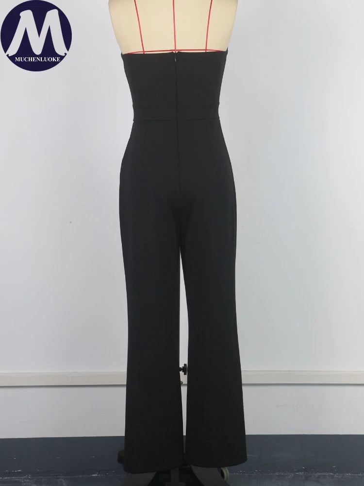 Jumpsuits for Woman Summer New Sexy Color Block Sleeveless Sling Jumpsuit Fashionable Slim Fit Backless Straight Leg Jumpsuit.