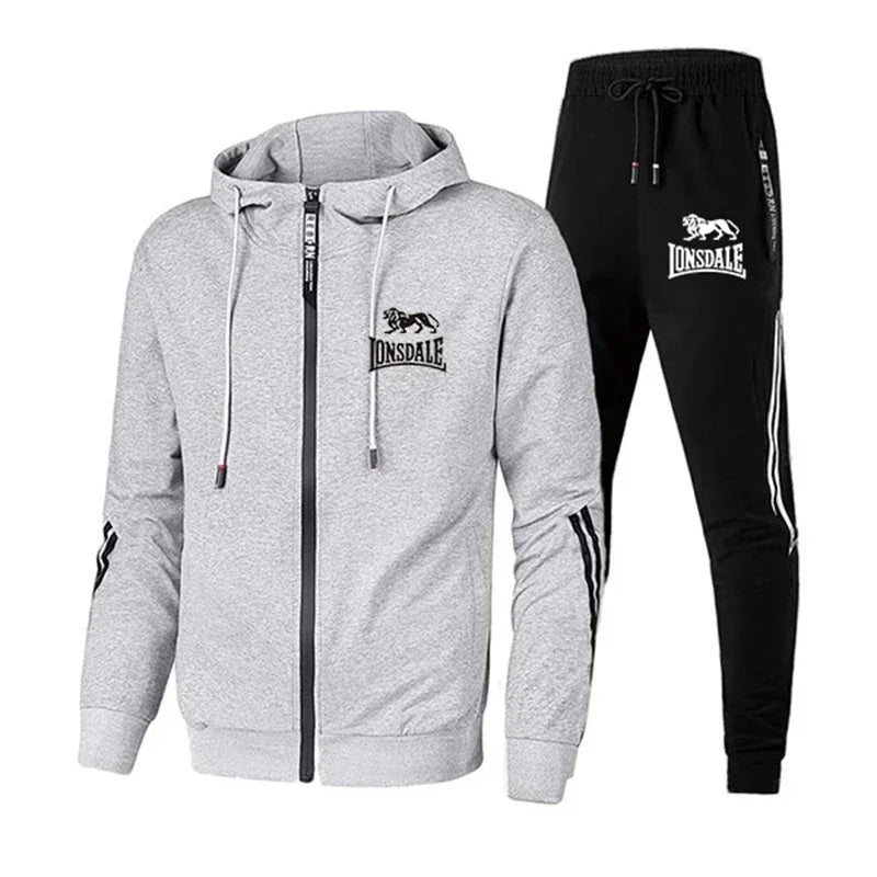 Mens Tracksuit Printing Zipper Hooded Sweatshirt+Slim Sweatpants Set Simplicity Casual Jogging Clothing Fashion Jacket Coat Suit.