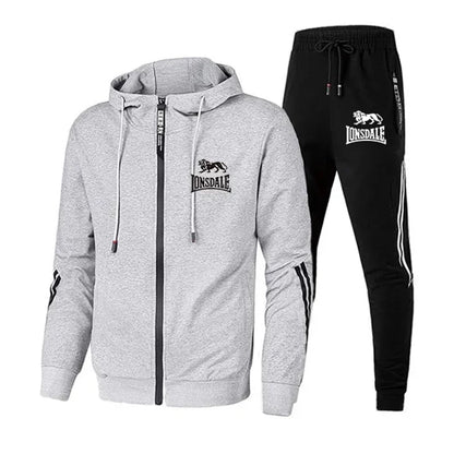 Mens Tracksuit Printing Zipper Hooded Sweatshirt+Slim Sweatpants Set Simplicity Casual Jogging Clothing Fashion Jacket Coat Suit.