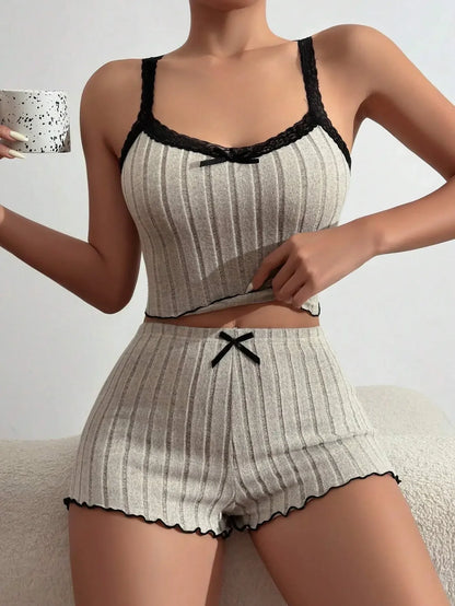 Sommer Sling Pyjamas Set für Frauen Nachtwäsche Homewear Female Sense Spitze Crop Tops und Shorts Pijamas Loungewear.