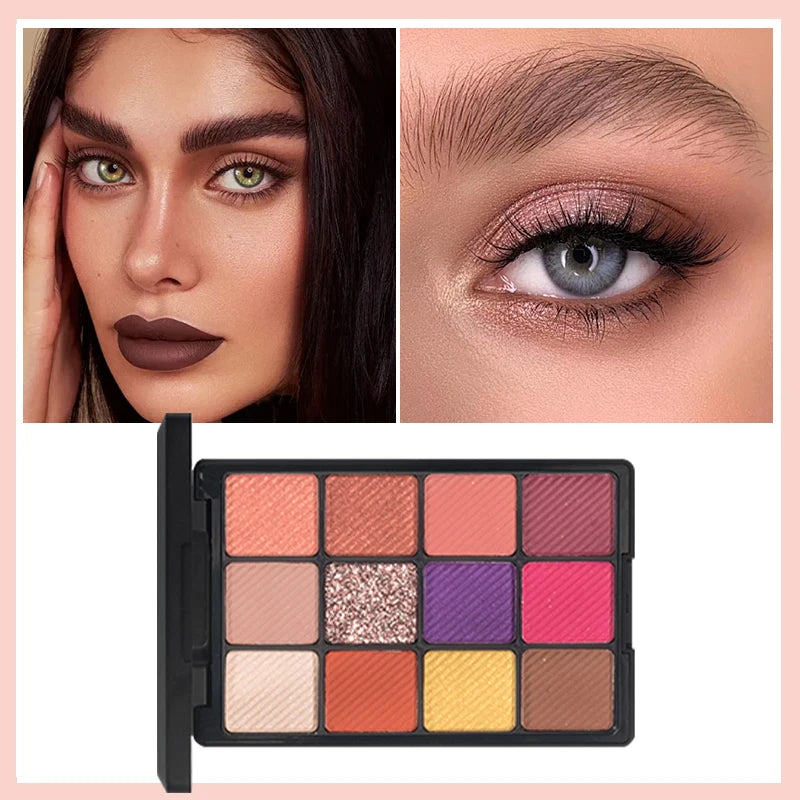 12-Color Glitter Eyeshadow Palette- Highly Pigmented,Long-Lasting Diamond Metal and Matte Shades for a Dazzling Eye Makeup Look.