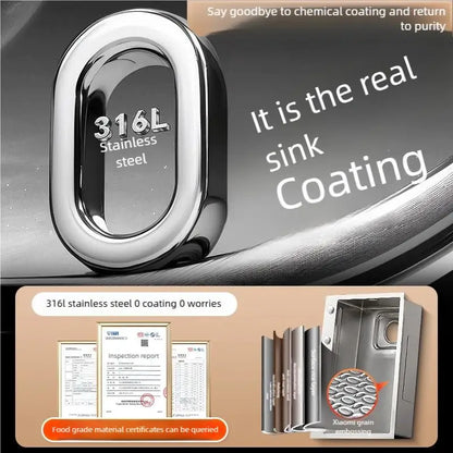 Corrosion Resistant Stainless Steel Household 316L Food Grade Kitchen Sink Large Single Slot Dish and Vegetable Wash Basin