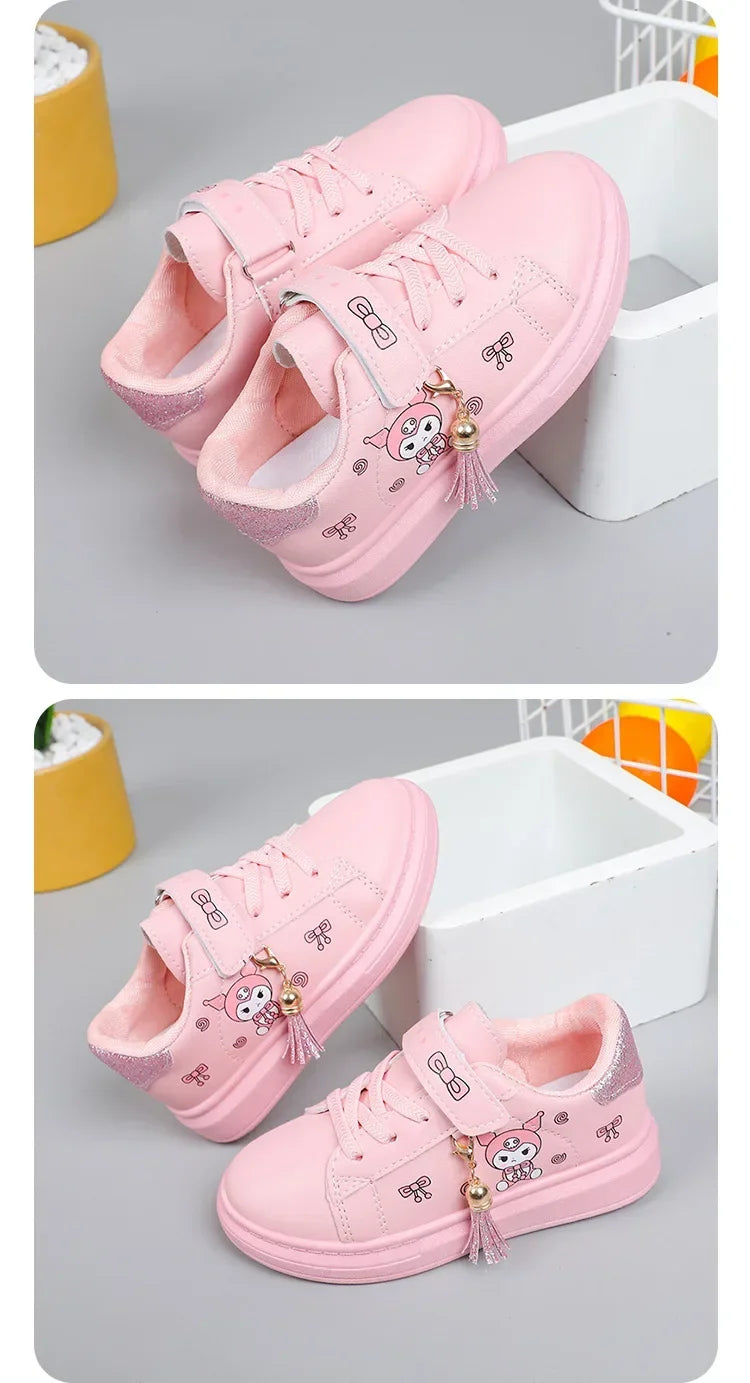2025 Children's Little White Shoes Girls' Student Flat Bottom Casual Sports Shoes Low Top Spring Korean Plate Shoes.
