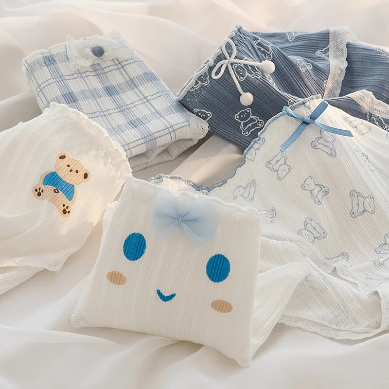 5Pcs/Set M-XL Women's Panties Cotton Underwear Cute Cartoon Bear Girl Briefs Mid Waist Underpants Breathable Panty Sexy Lingerie