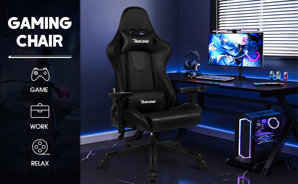 AUTHMIC Ergonomischer Gaming-Stuhl mit verstellbaren Armlehnen, verstellbarer Rückenlehne, PU-Ledersitz für den Rennspielaufbau im Home Office