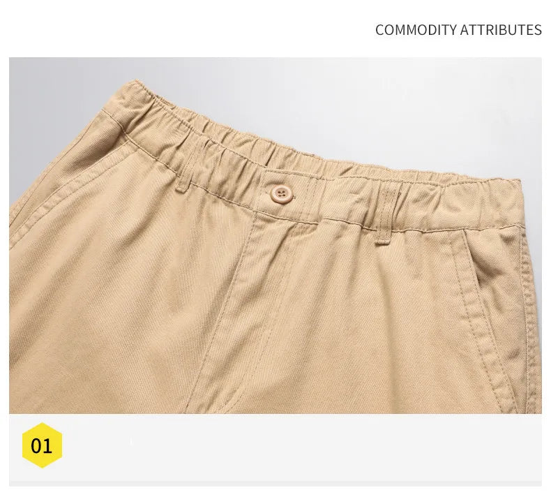 Large Pocket Loose Overalls Men's Outdoor Sports Jogging Tactical Pants Elastic Waist Pure Cotton Casual Work Pants.