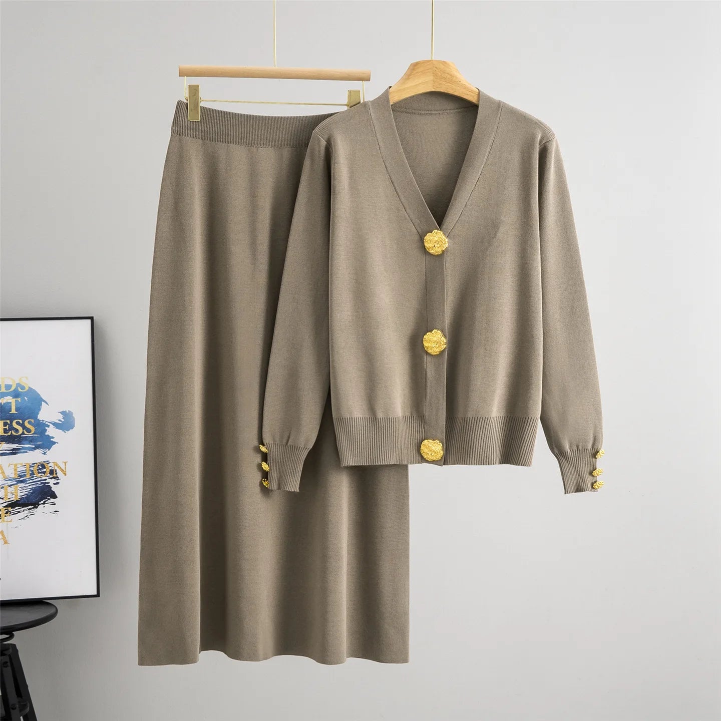 Women Knitted Sweater Muslim 2 Piece Set Cardigan Single Breasted Coat Long Skirt Suit Knit Outfits Morocco Autumn Winter 2025.