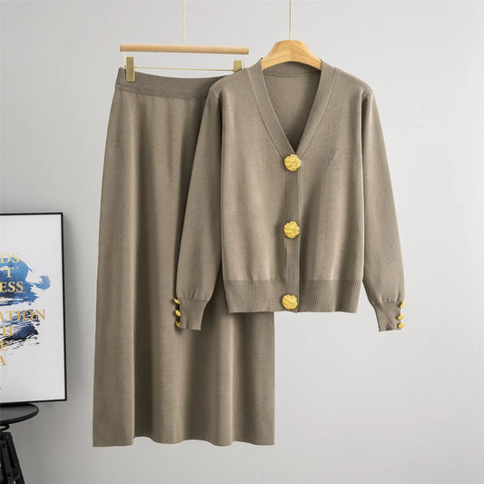 Women Knitted Sweater Muslim 2 Piece Set Cardigan Single Breasted Coat Long Skirt Suit Knit Outfits Morocco Autumn Winter 2025.