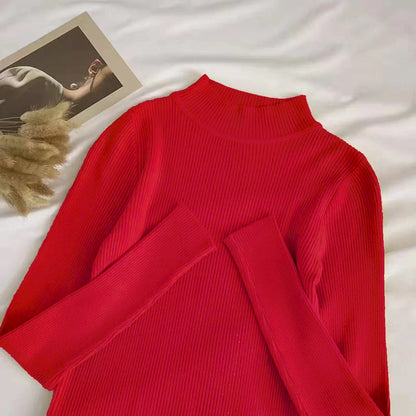 Weiche Rollkragen Frauen Herbst Winter Pullover Pullover Grundlegende Beiläufige Dünne Stretch Weiche Rippen Gestrickte Top Frau Pullover 2026