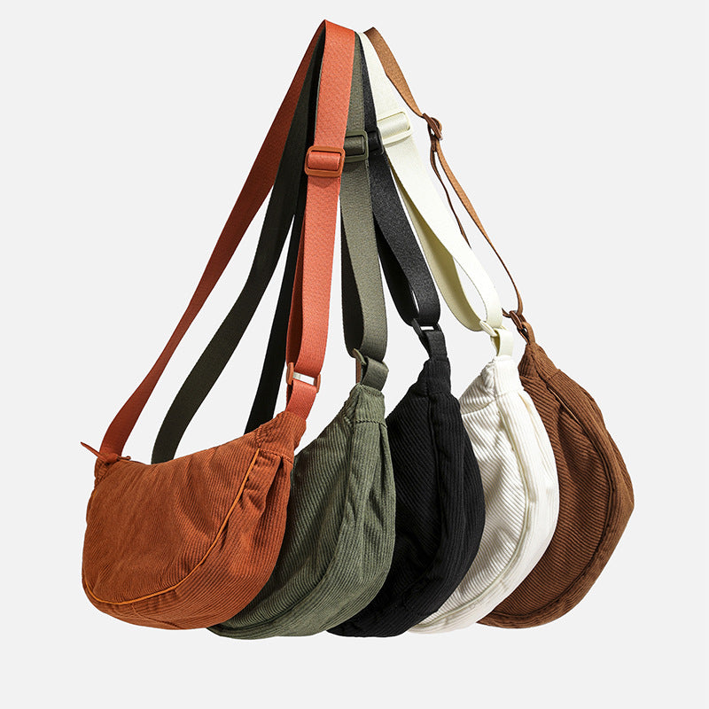 Solid Color Corduroy Women's Hobos Shoulder Bag Retro Casual Female Crossbody Bags Ladies Daily Travel Handbags Messenger Bag.