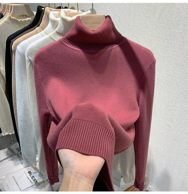 2025 neue Verdicken Hohe Kragen Pullover frauen Pullover Top Winter Warme und Weiche Einfarbig Inneren Tragen Bodenbildung Shirt.