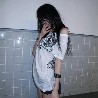 Karrram Japanese Y2k Letter Print T-shirt Trashy 2000s Style Tattoo T Shirt Vintage Harajuku Short Sleeve Sheer Tops Grunge Goth.