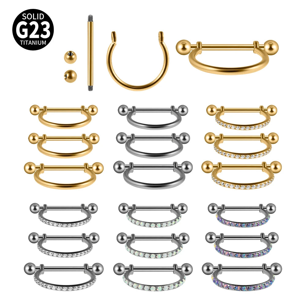 1PC ASTM F136 Titanium Ear Daith Rook Lobe Barbell Micro Zircon Hoop Earring Gold Plated Cartilage Piercing Jewelry.