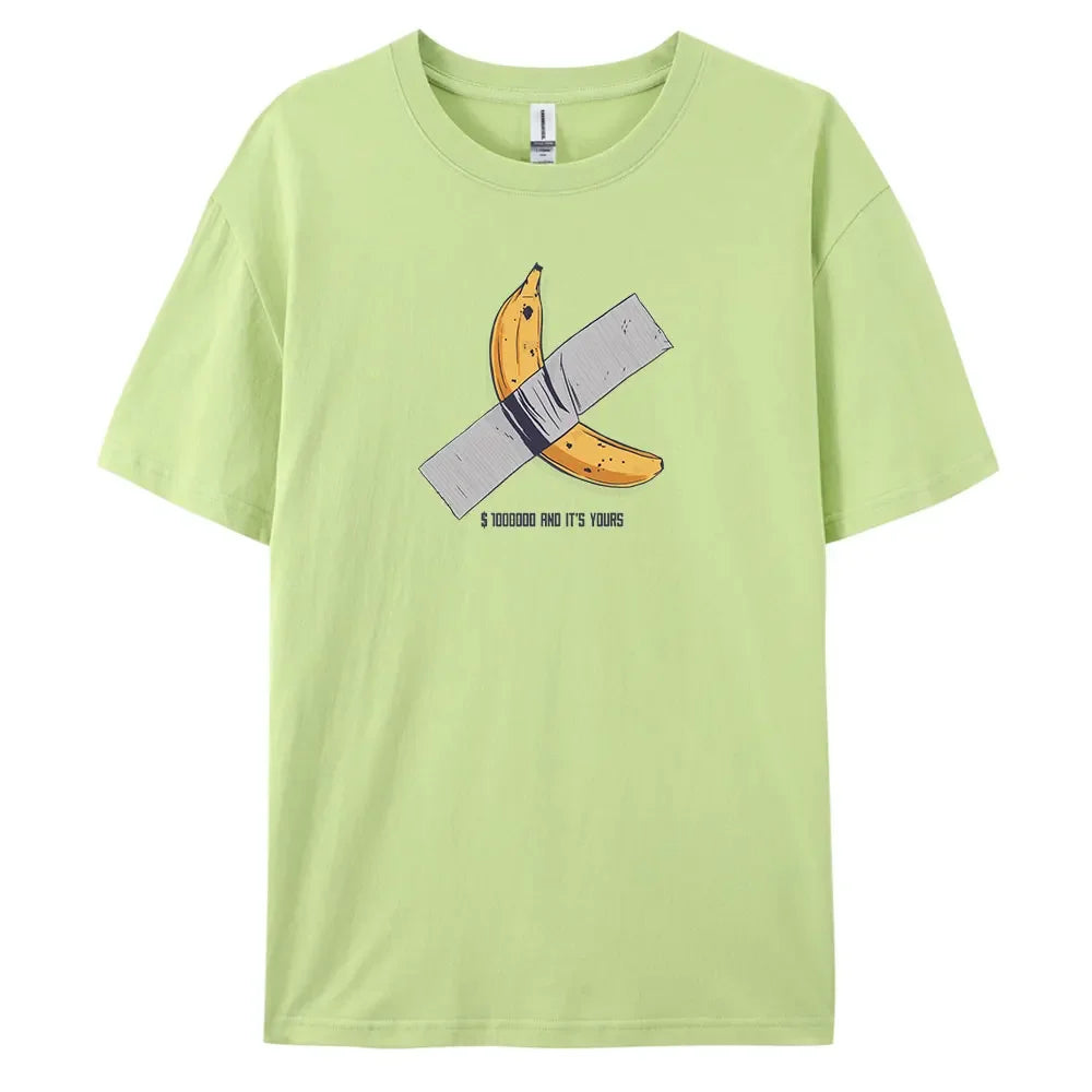 Banana Men's Casual Short-sleeved T-shirt with 100% Cotton Fashion print Tees oversize.