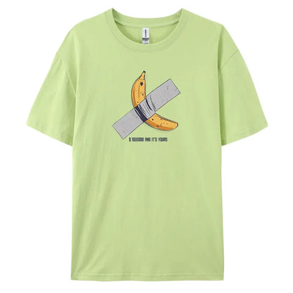 Banana Men's Casual Short-sleeved T-shirt with 100% Cotton Fashion print Tees oversize.