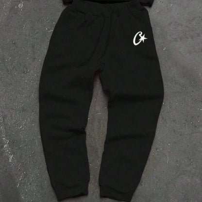 Two-piece black suit Y2K fashion pattern hoodie men clothing Harajuku Gothic women chic sports pants couple suit sportswear.