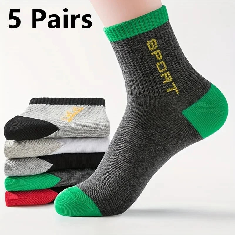 5 Pairs Of Men's Socks, Autumn And Winter Vintage Fun Fashion Athletic Socks, Sports Trend Socks.