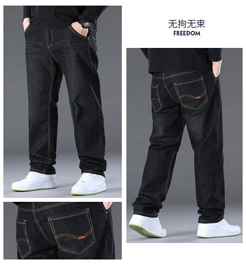Herren-Jeanshose, große Größe 50, hochelastischer Denim-Stoff, große Hose für 45–150 kg, Jeans, Hombre, weites Bein, Pantalon Homme.
