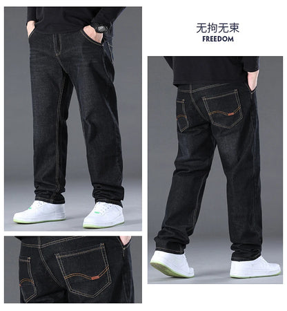 Herren-Jeanshose, große Größe 50, hochelastischer Denim-Stoff, große Hose für 45–150 kg, Jeans, Hombre, weites Bein, Pantalon Homme.