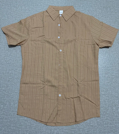 Lazy Street Style Vertical Stripe Slimming Shirt Shorts Two-piece Set No Need To Pair With Autumn Men's Thin Knit Sports Suit.