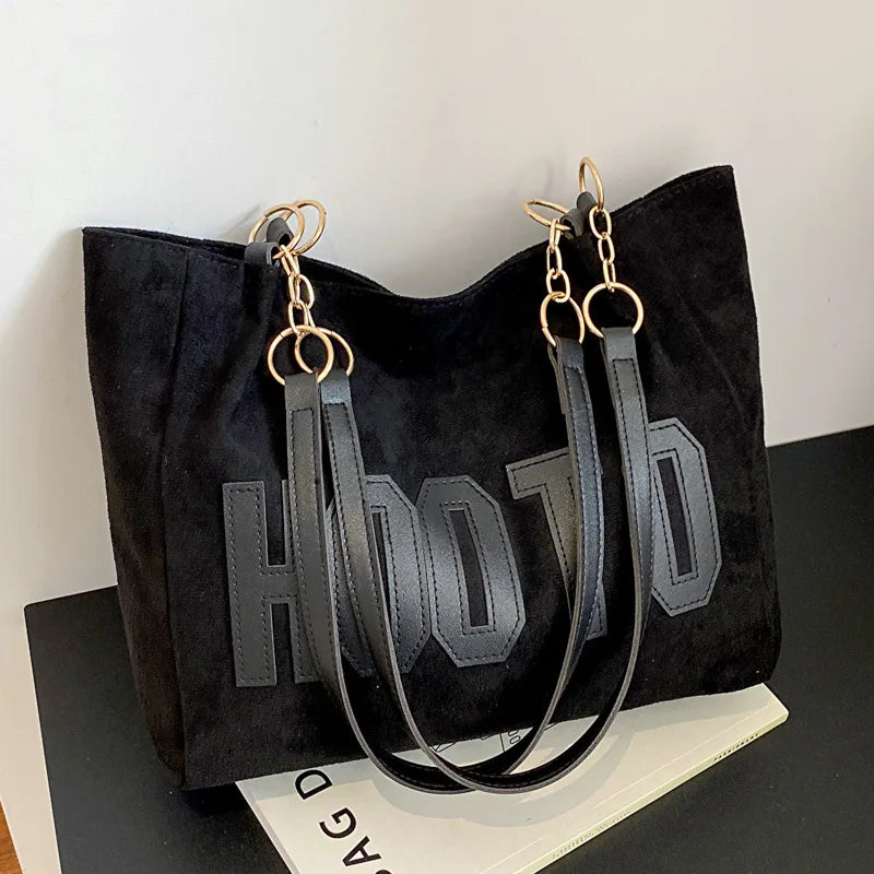 Solid Color Shoulder Bag, Trendy Letters Tote Bag, Canvas Campus Handbag for Women, Office,College,Work,Travel Hand Bags Bolsa.