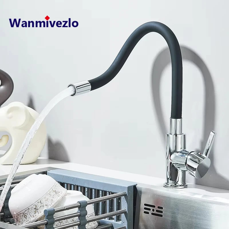 Kitchen Sink Faucet Flexible Water Pipe 360° Rotation Single Handle Deck Mount Cold Hot Water Mixer Water Tap
