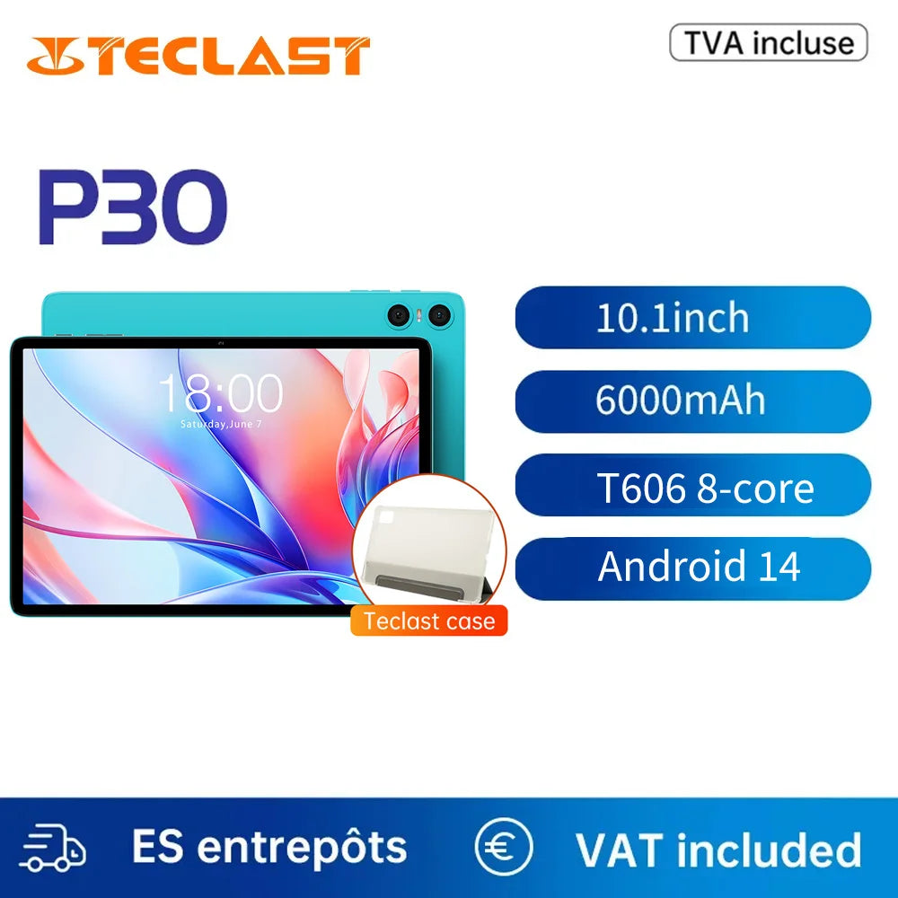 Teclast P30 2024 Tablet Allwinner T606  8-core 1.8GHz 12GB(4GB+8GB)RAM/128GB ROM/10.1inch 1280×800iPS WIFI 6000mAh Type-C 5MP+2M.