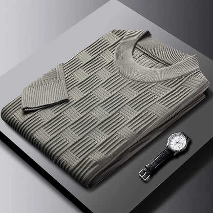 Luxury high-quality round neck exquisite plaid knitted sweater men's autumn and winter new casual warm comfortable pullover