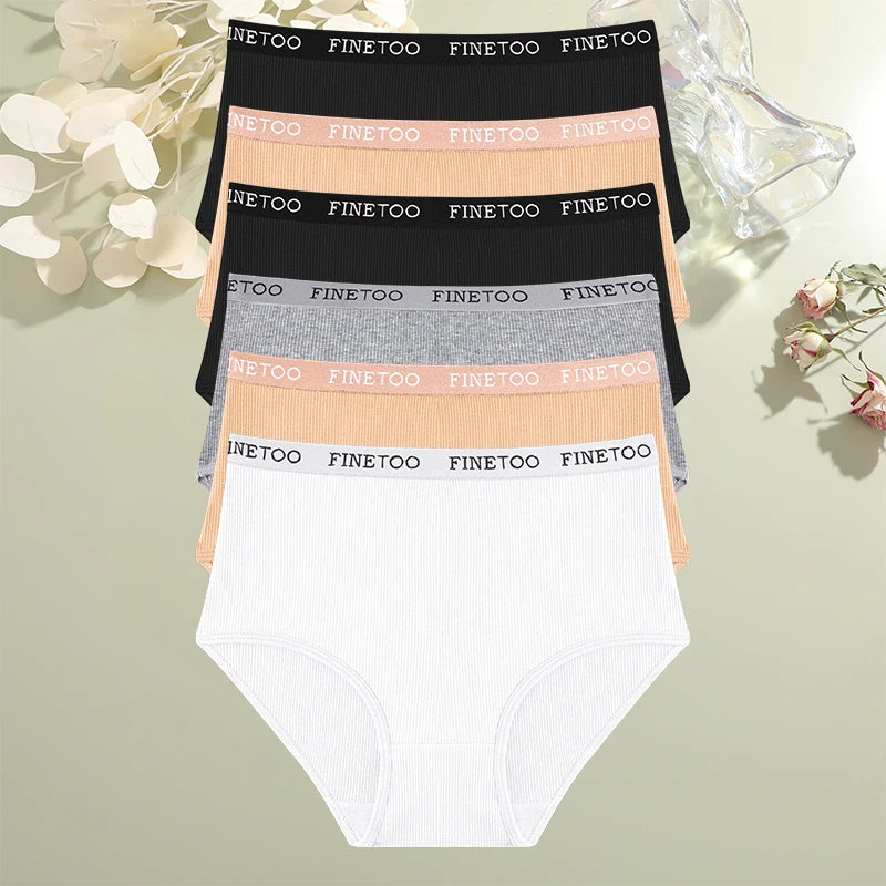 6Pcs/Set Cotton Women Panties Lady Plus Size Underwear High Waist Briefs Breathable Solid Color Female Lingerie Shorts FINETOO.