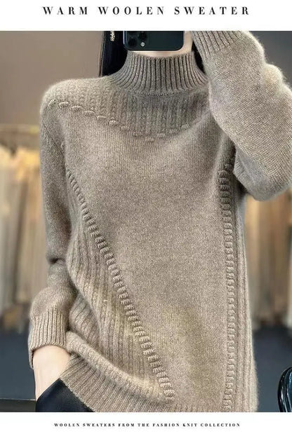 2024 herbst Neue Lose frauen Halb-rollkragen Verdickt Einfarbig Einfache Häkeln Beiläufige Gestrickte Pullover Pullover Top.