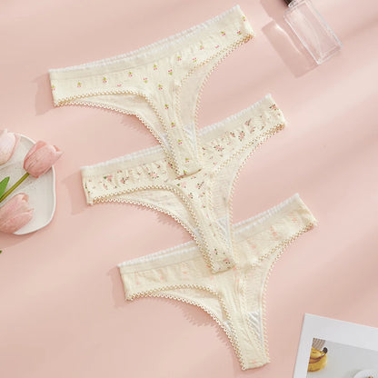 3pcs Fashion Cute Print Panties For Women Thongs Cotton Spring Summer Soft Lingeries Sexy Hot Bow Women'S Thong.