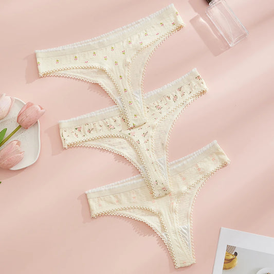 3pcs Fashion Cute Print Panties For Women Thongs Cotton Spring Summer Soft Lingeries Sexy Hot Bow Women'S Thong.