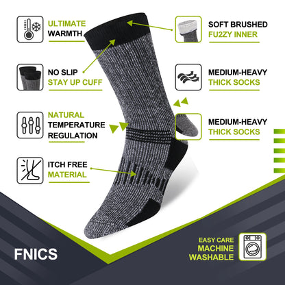 3 Pairs Men Women Merino Wool Crew Socks Thickened Thermal and Warm Socks for Winter Work Outdoor Hiking Running Sports Large.