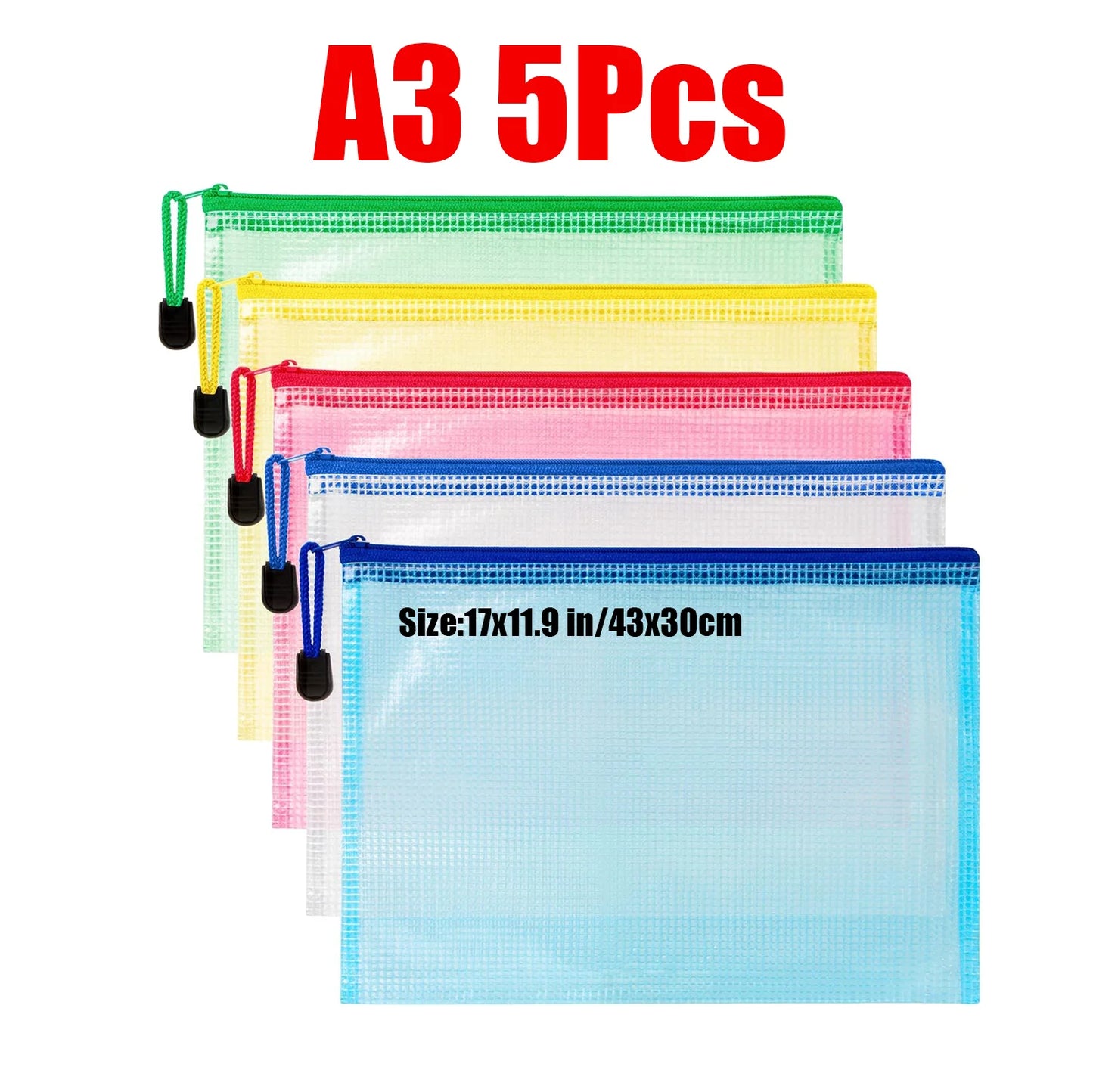 Zipper Documents Bag A4/A5 Plastic Folders A3 Transparent Waterproo File Organize Storage Bag School Office Stationery Supplies