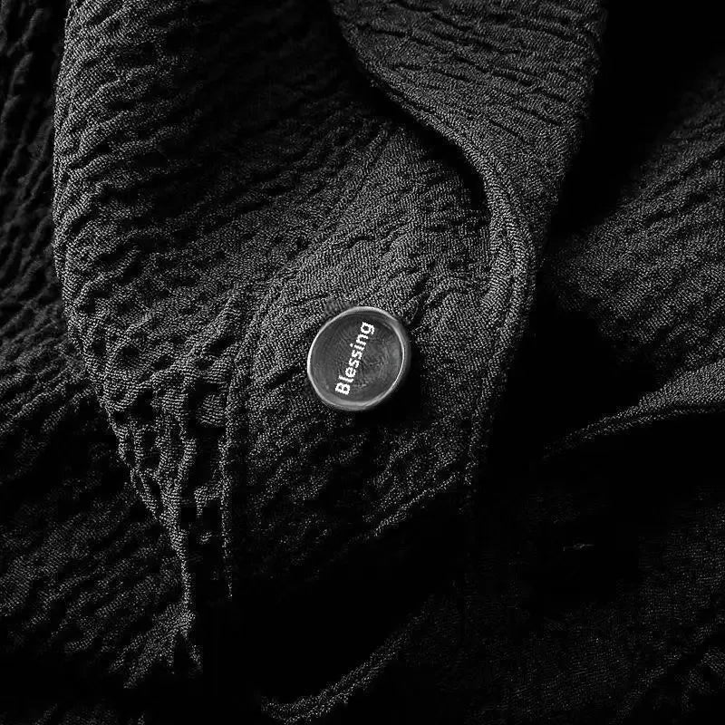 Summer Lightweight Pleated Cotton Casual Sports Set Men's Thin Comfortable Breathable Fashionable Collar Short Sleeve Two-Piece