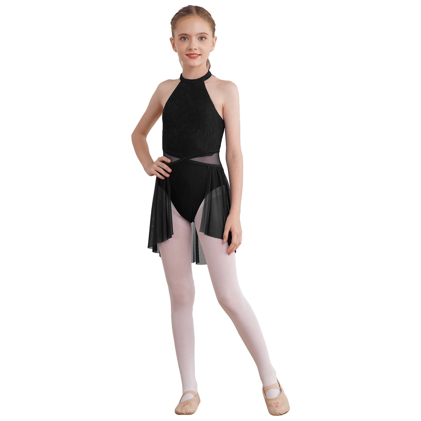 Mädchen Ballett Gymnastik Trikot lyrischen Tanz kleid ärmellose florale Spitze Tutu Tanz kleidung für Eiskunstlauf Bühnen performance