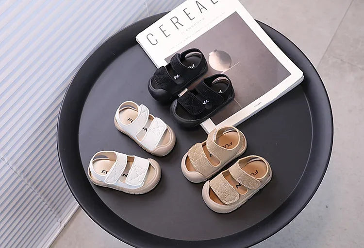 Children's Sandals Anti-kick Summer Shoes for Boy Solid Color Causal Kids Fashion Girls Walking Beach Sandals Non-slip Hook Loop.