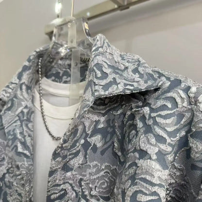 New Spring and Autumn Men's Casual Suit Lapel Jacquard Shirt Trousers Two-piece Set Comfortable Loose.