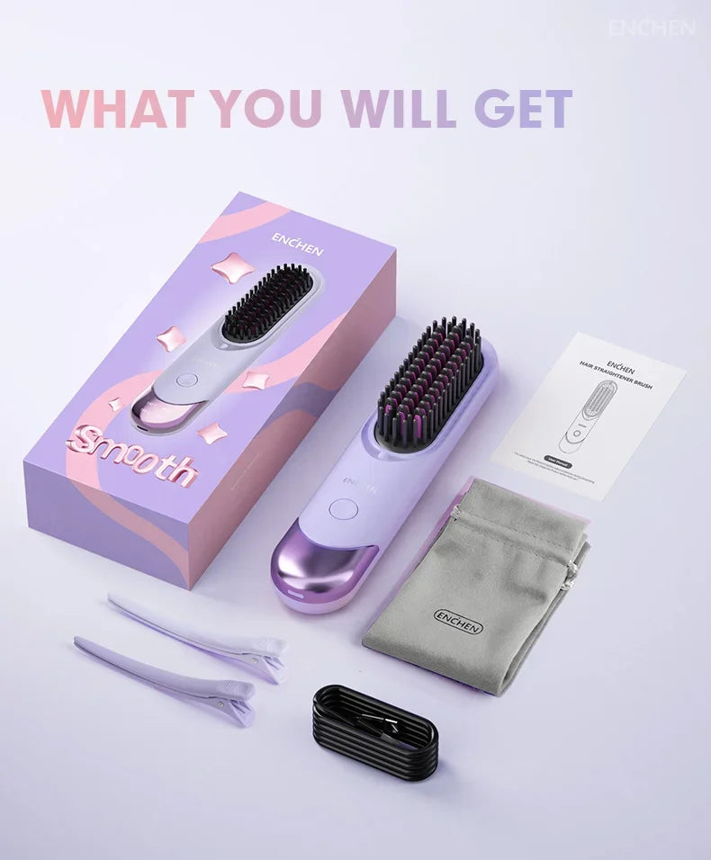 ENCHEN 2in1 Hair Straightener Brush Professional Electric Hair Stuff 200 Million Negative Ions Electric Brushes Hair Tools H100.